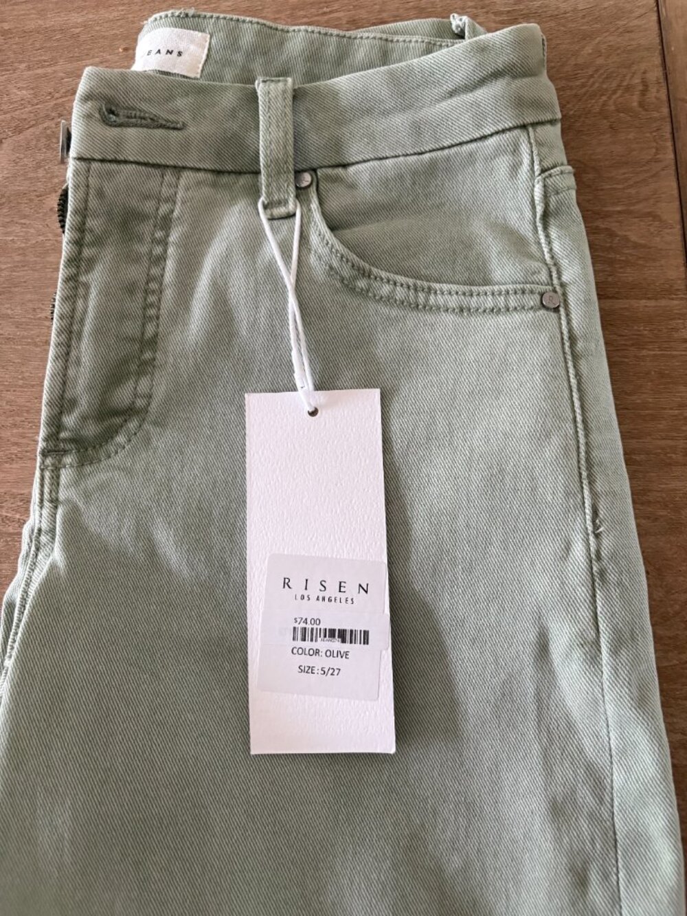 Risen Olive Green denim, High-rise waist, wide leg jeans - Picture 5 of 6